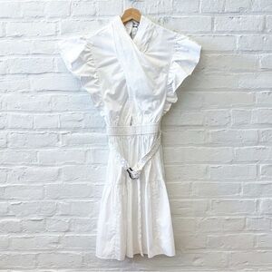 Derek Lam 10 Crosby || Finn Ruffle Sleeve Cotton Poplin Mini Dress White 8‎ NWT